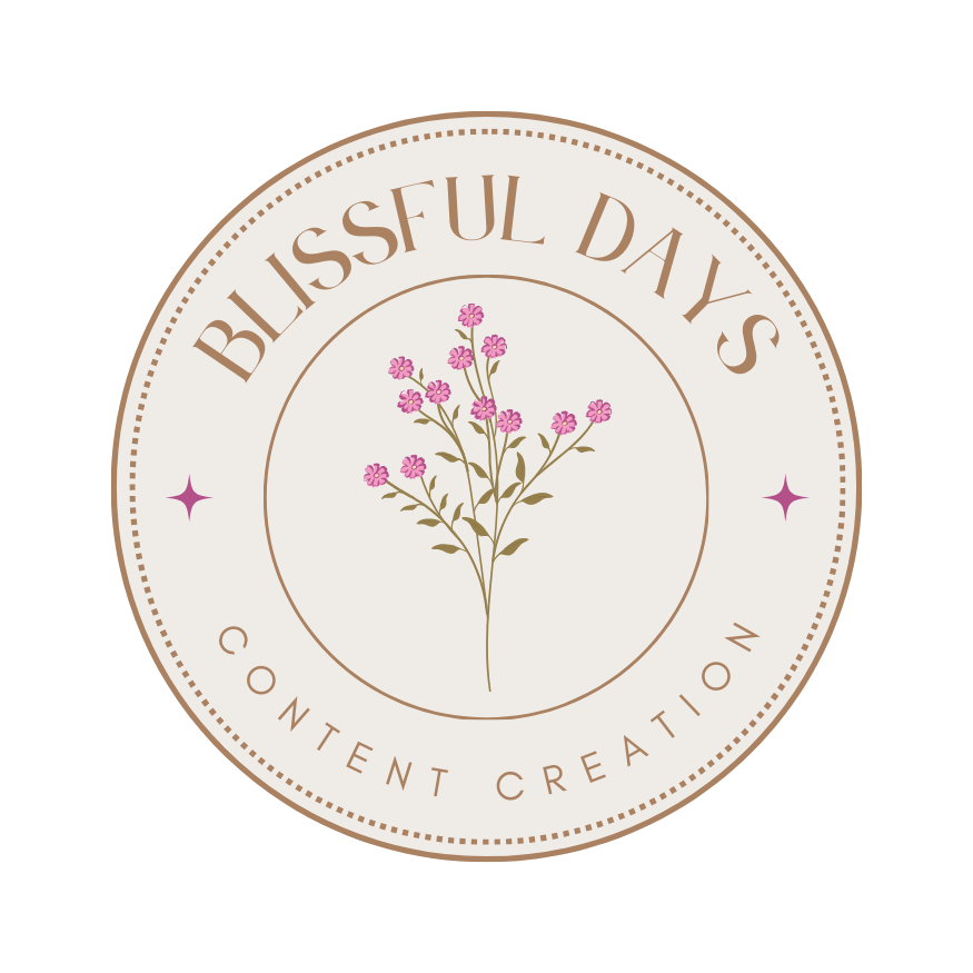 blissful days logo pink flowers in the center words around